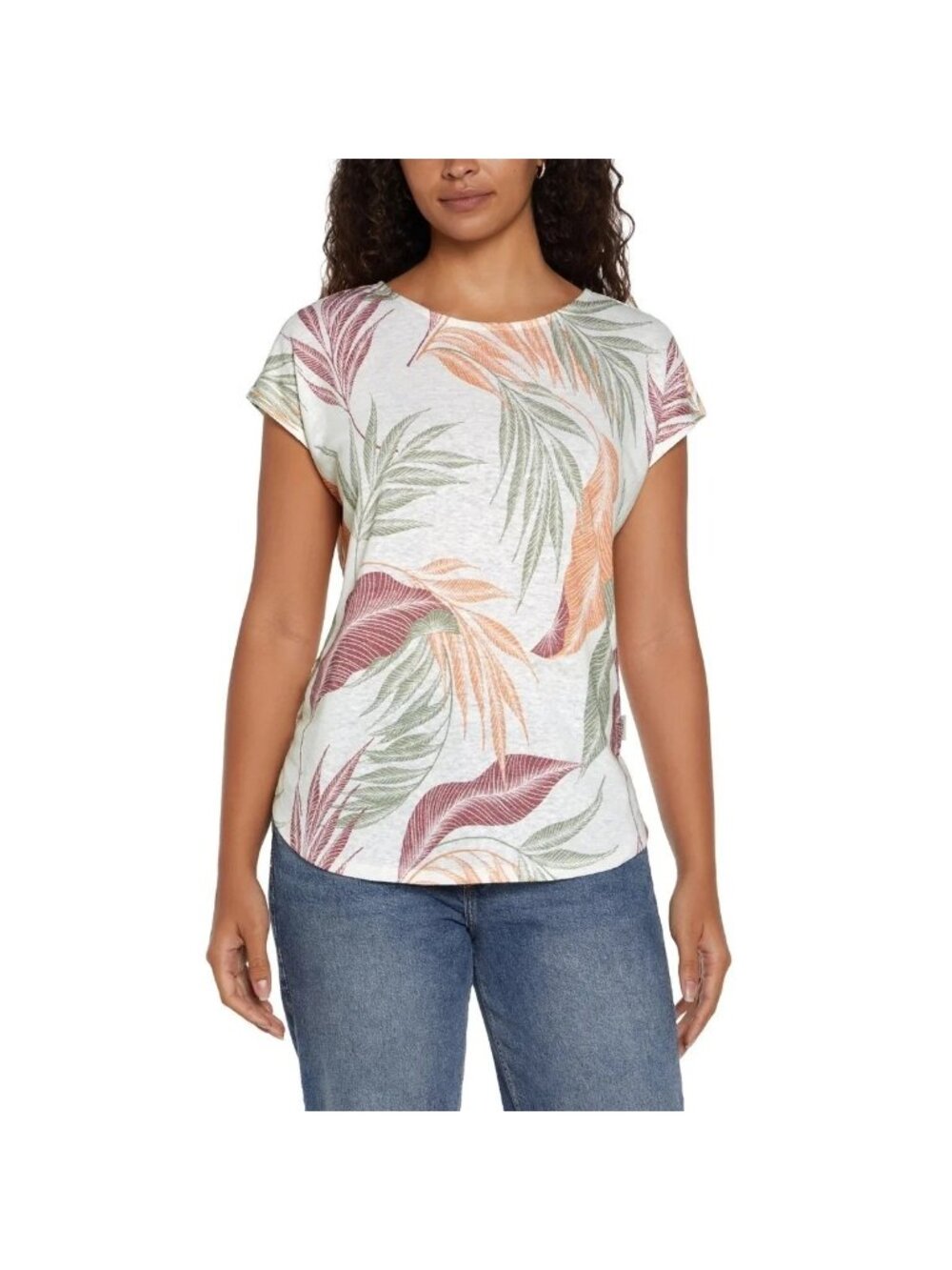NWT Orvis Classic Collection Women's Large Tropical Leaf Print Top Green Orange